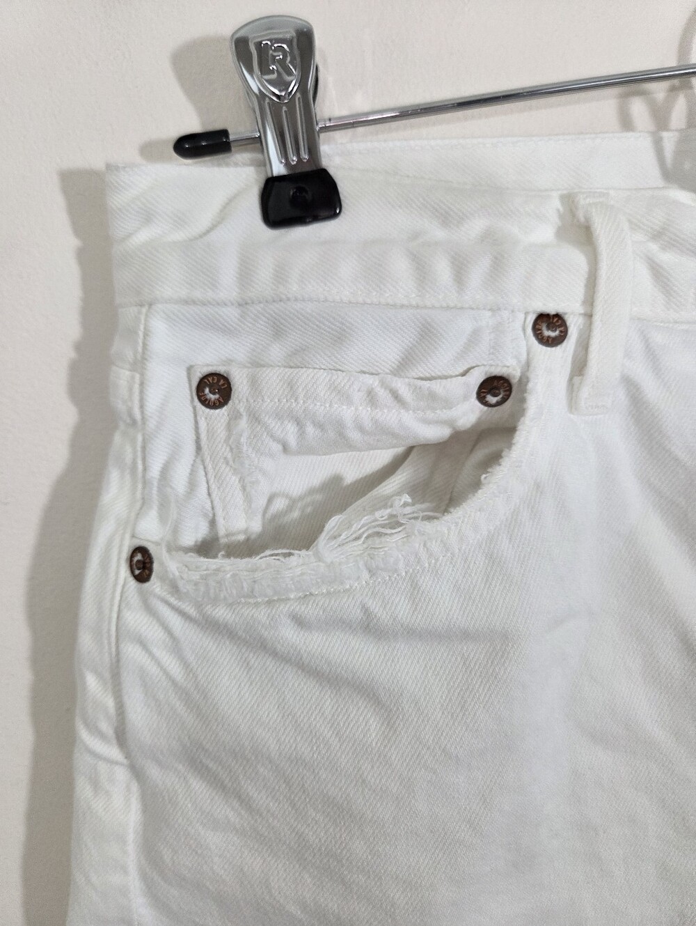 Agolde Parker Denim Jean Shorts in Dough White Boho Raw Hem Distressed Size 27 - Picture 2 of 10